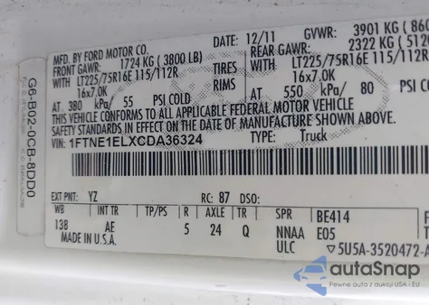 2012 Ford E-150 Commercial from USA, damaged, VIN 1FTNE1ELXCDA36324